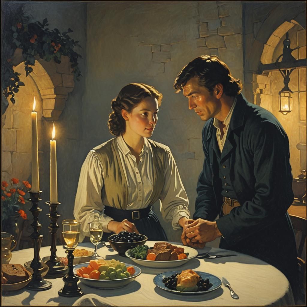 Romantic Dinner Illustration in Wyeth Style