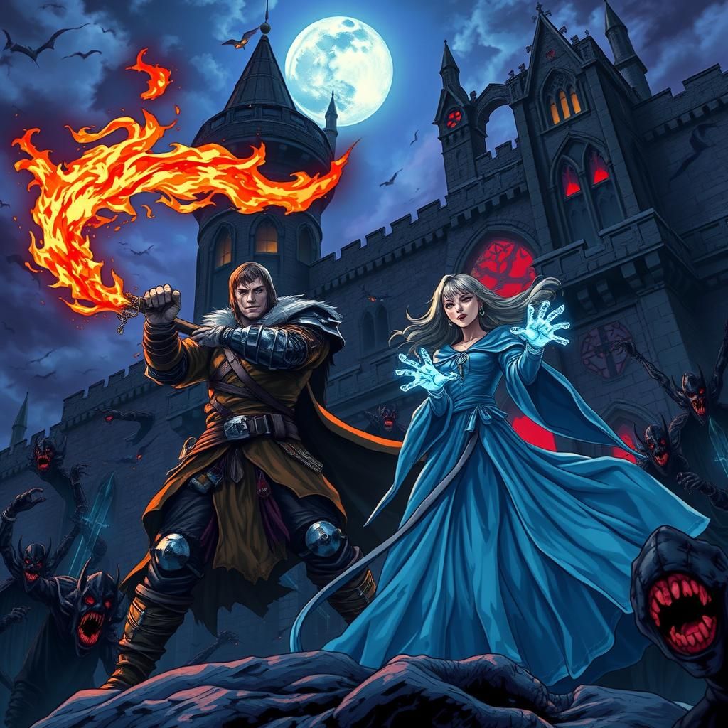 Hunters vs Vampires: Anime-Style Battle in Gothic Castle