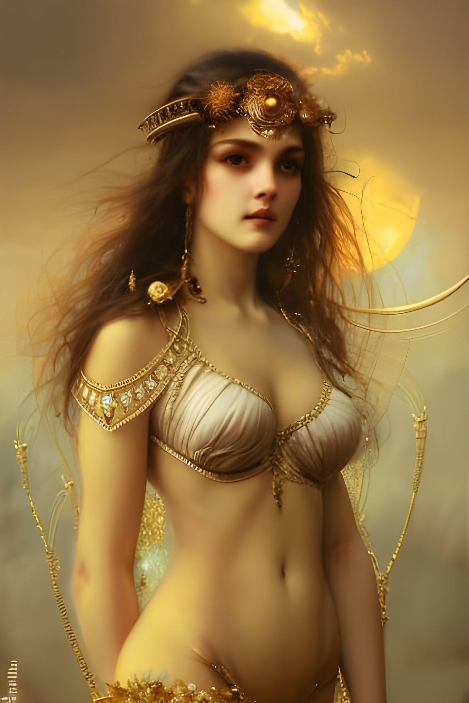 Radiant Sun Emblem Woman Portrait