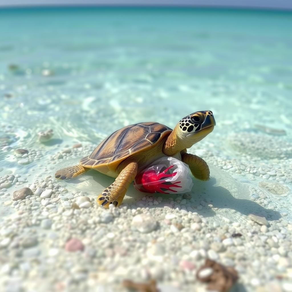 Turtle Mistaking Plastic for Jellyfish in Polluted Ocean