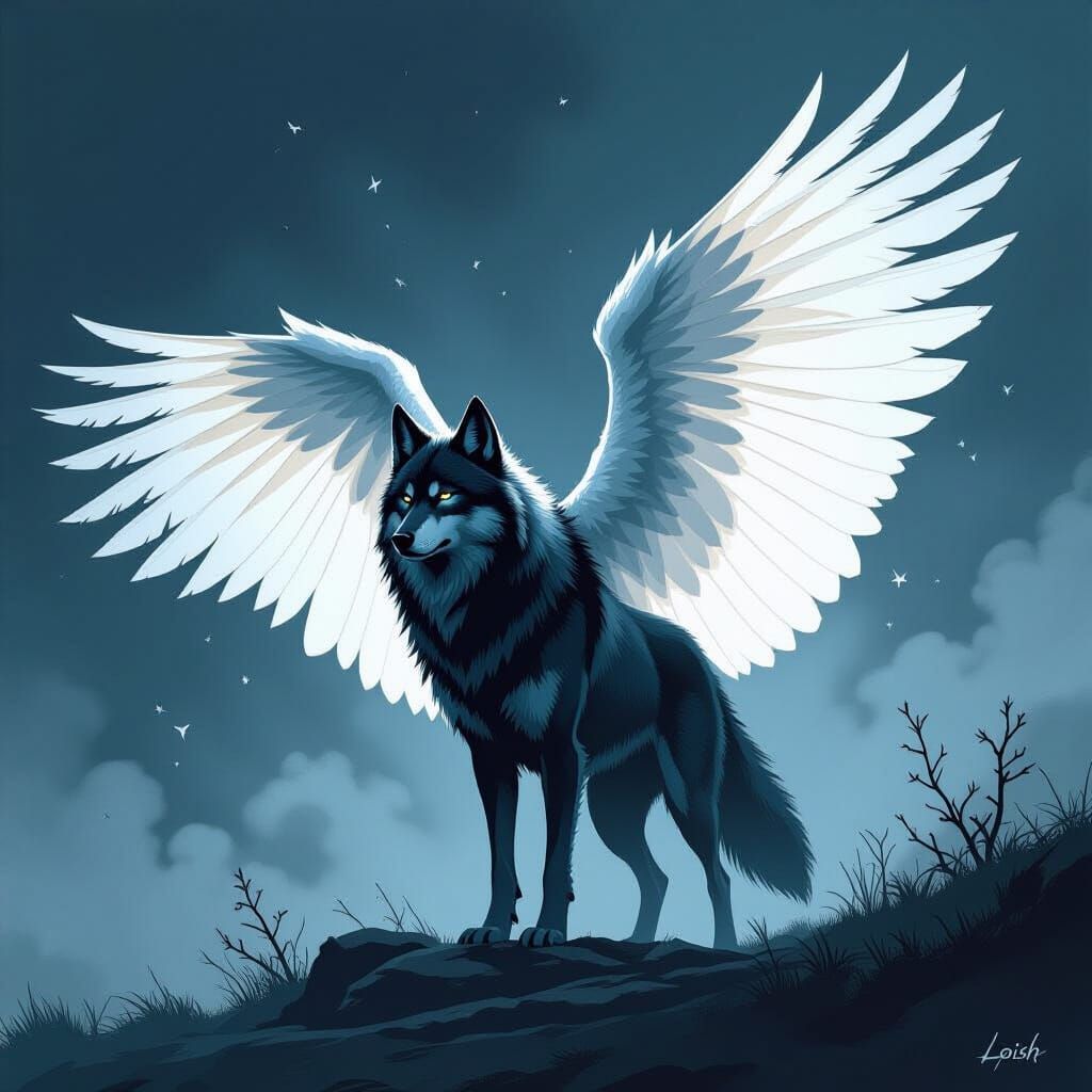 Ein mystischer wolf mit flügeln