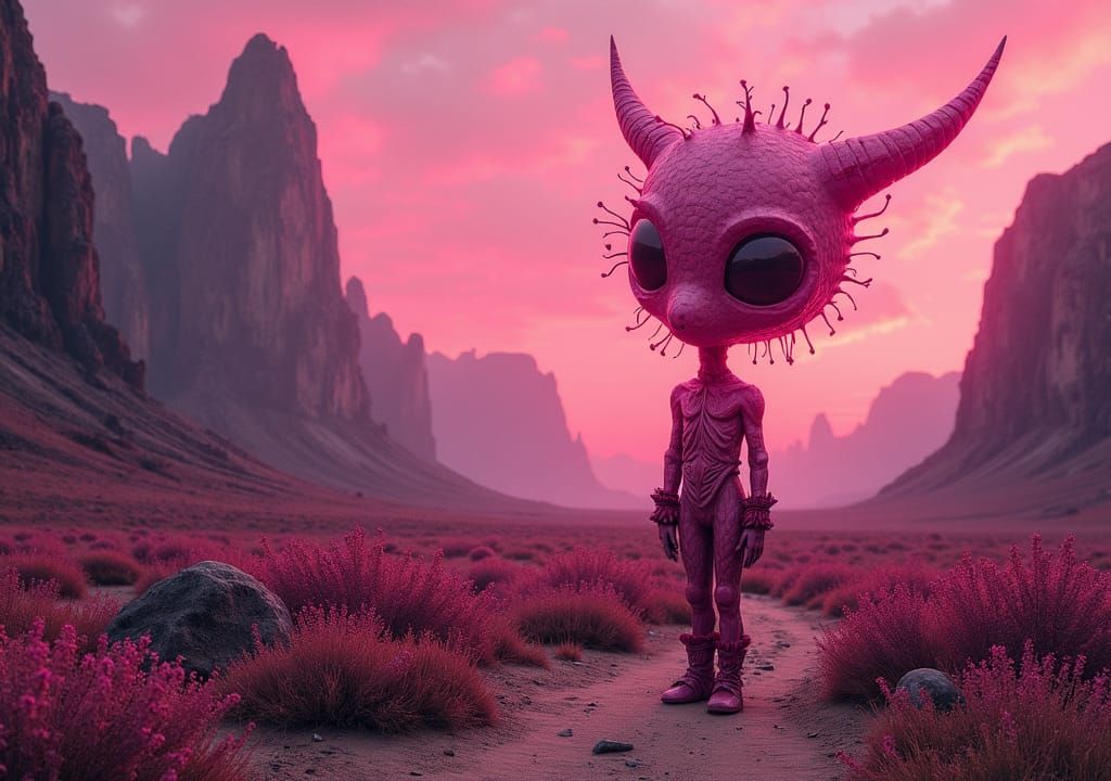 Pink Death Portrait in Ornate Folk Art Style