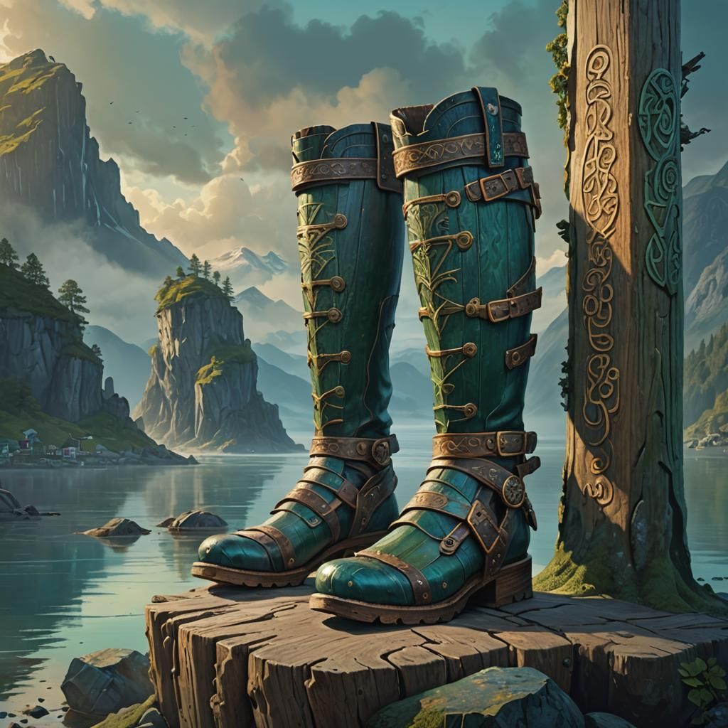 Norse Runes and Tyr's Boots in Golden Light