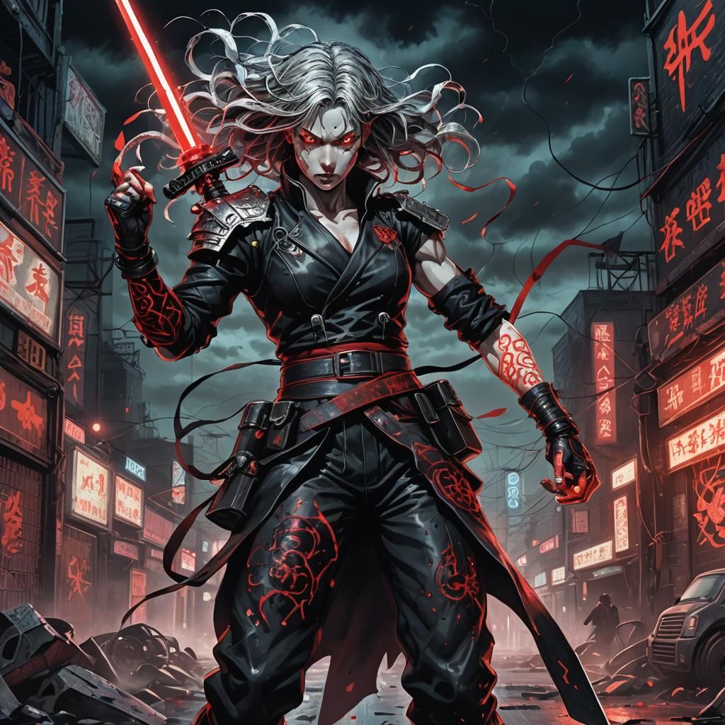 Fierce Street Fighter in Dark Dystopian Anime Metropolis