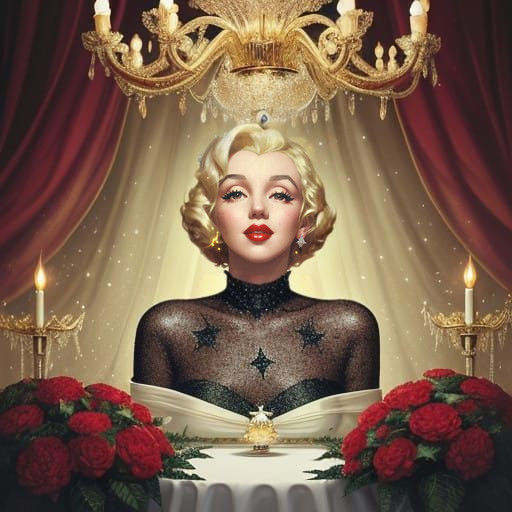 Surrealist Marilyn Monroe in Christmas Scene with Diamonds a...