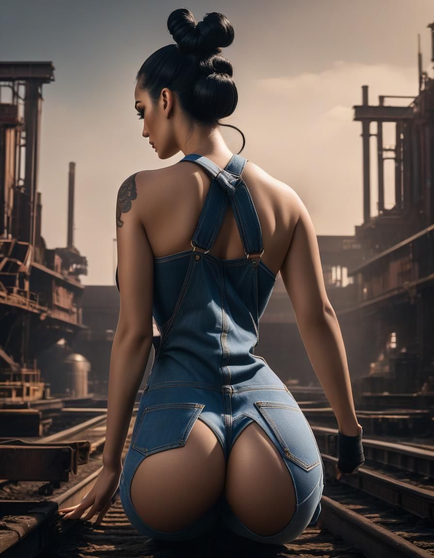 Beautiful Woman in Overalls: Dark Fantasy Concept Art
