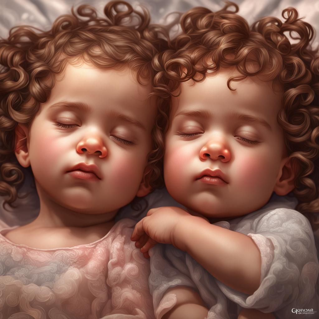 Hyperrealistic Sleeping Twins Portrait in Dynamic Lighting