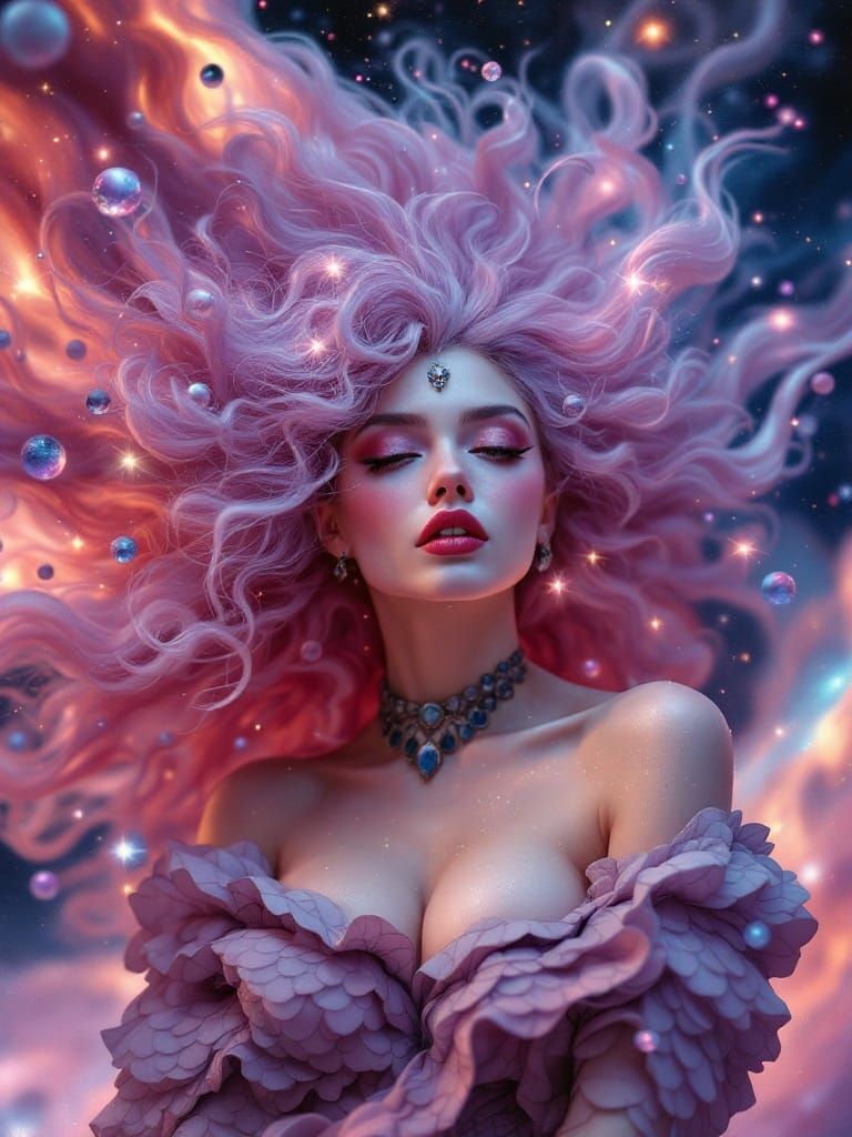 Cosmic Goddess in Vibrant, Celestial Realism