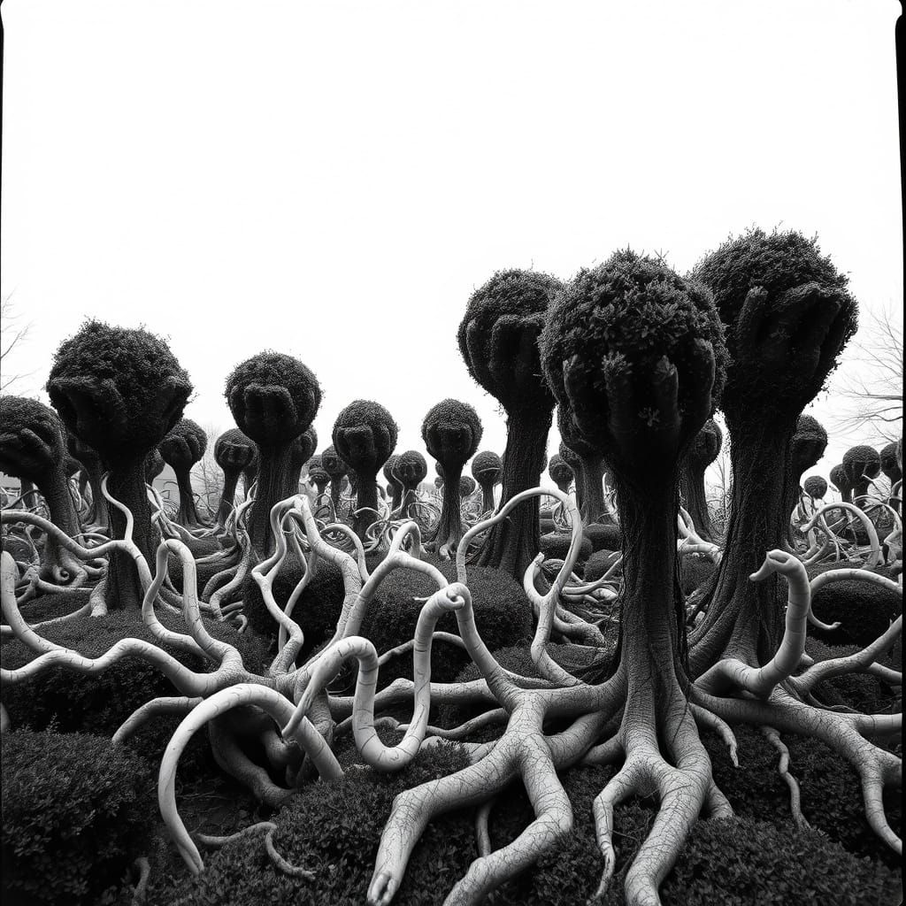 Deranged Topiary Garden in Dark Horror Style