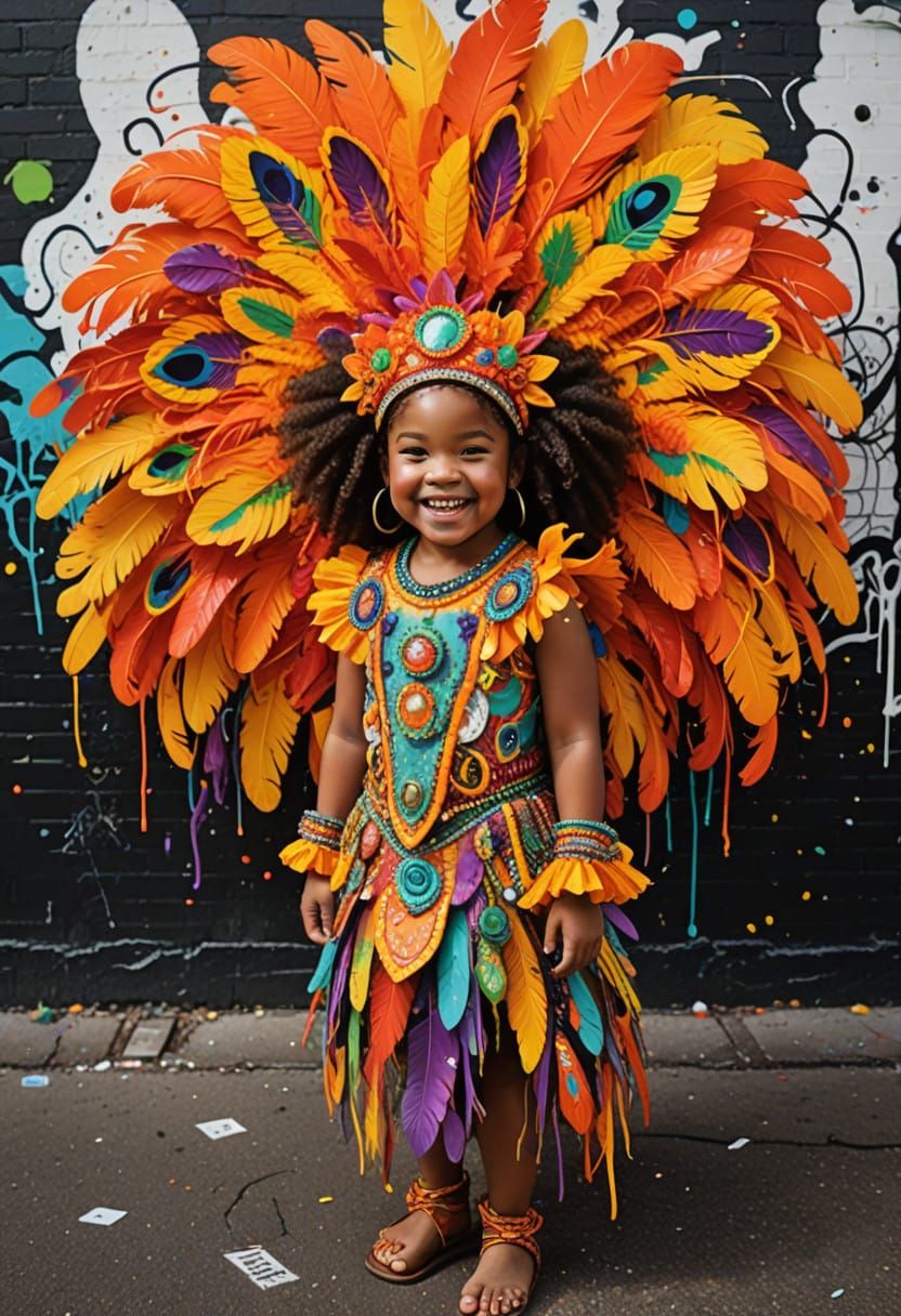 Vibrant New Orleans Mardi Gras Indian Girl Eats Kingcake in ...