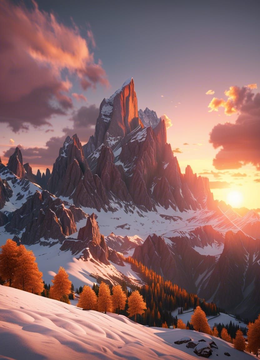 Sunset Over Snow-Capped Dolomites in 8K Resolution