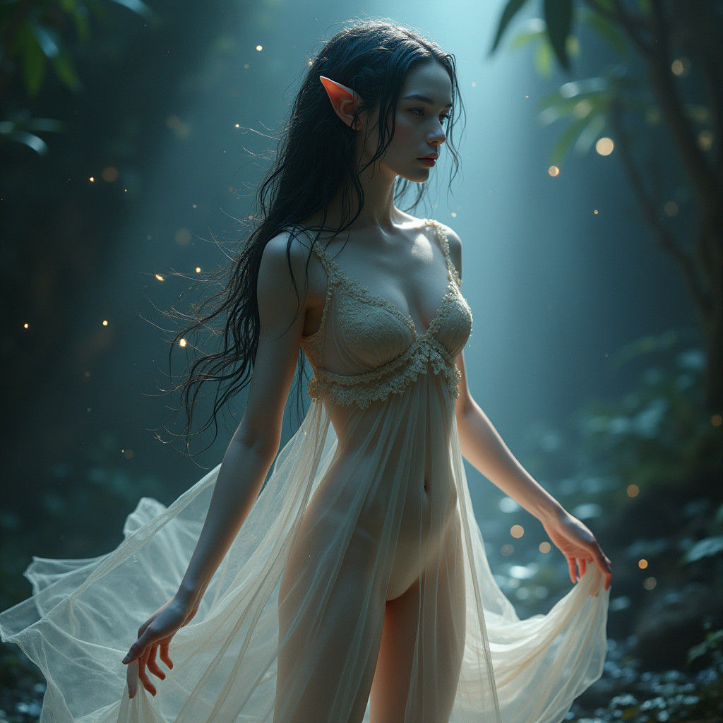 Ethereal Alien Elf Woman in Flowing Dress