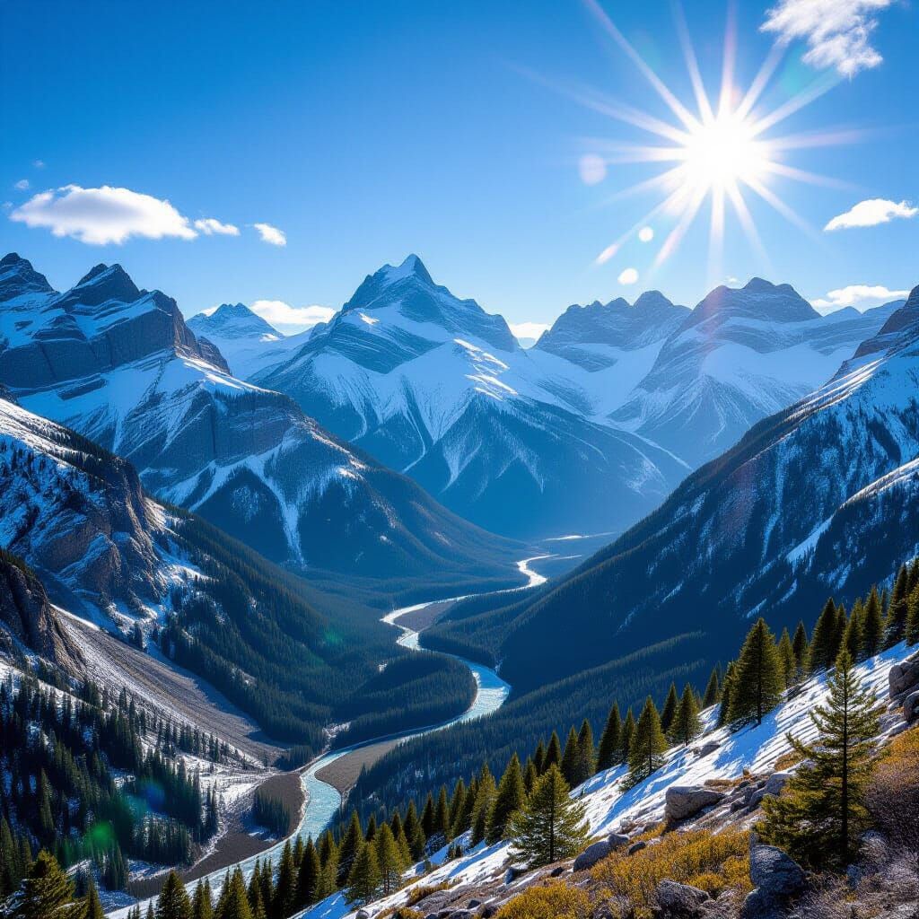 Majestic Rocky Mountains Under Clear Blue Sky
