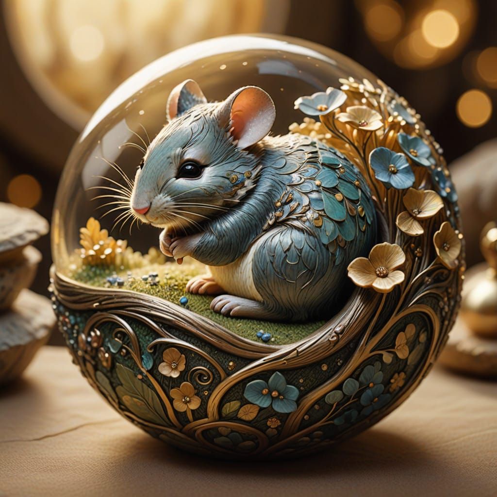 Sleeping Mouse in a Gentle Hand, Whimsical Art