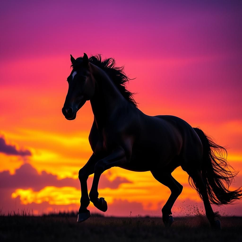 Horse Galloping at Sunset in Hyperrealistic Detail