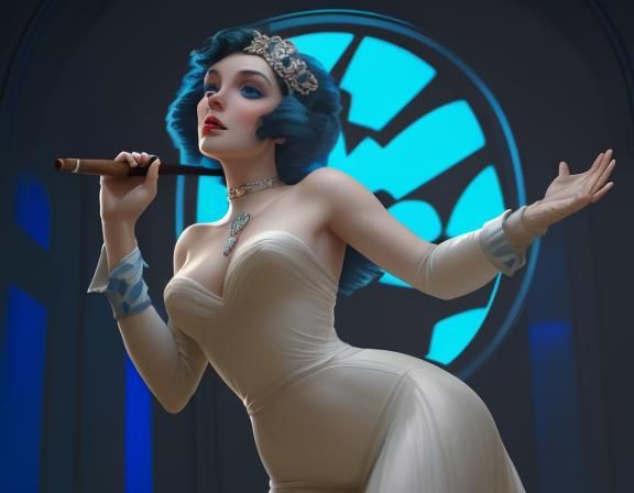 Art Deco Woman Singing in Gouache Style