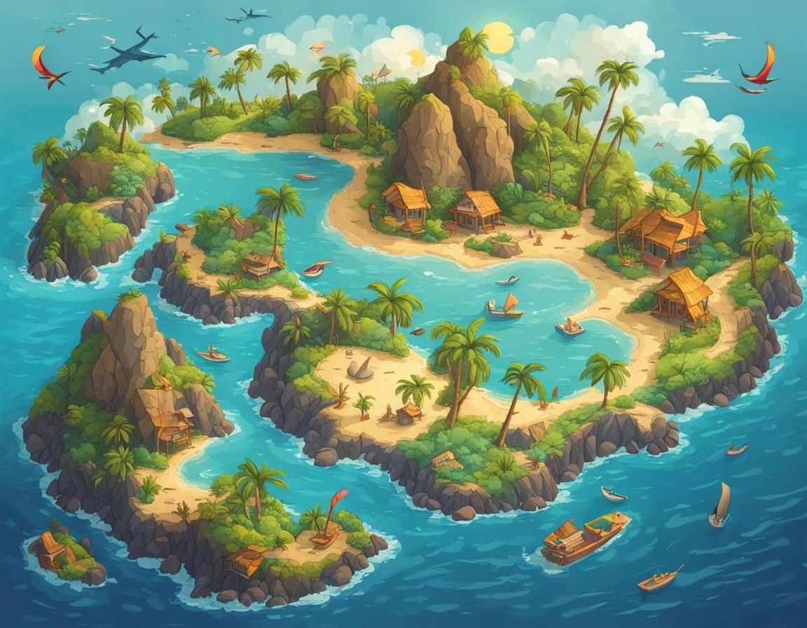 Colorful Tropical Island Map Illustration
