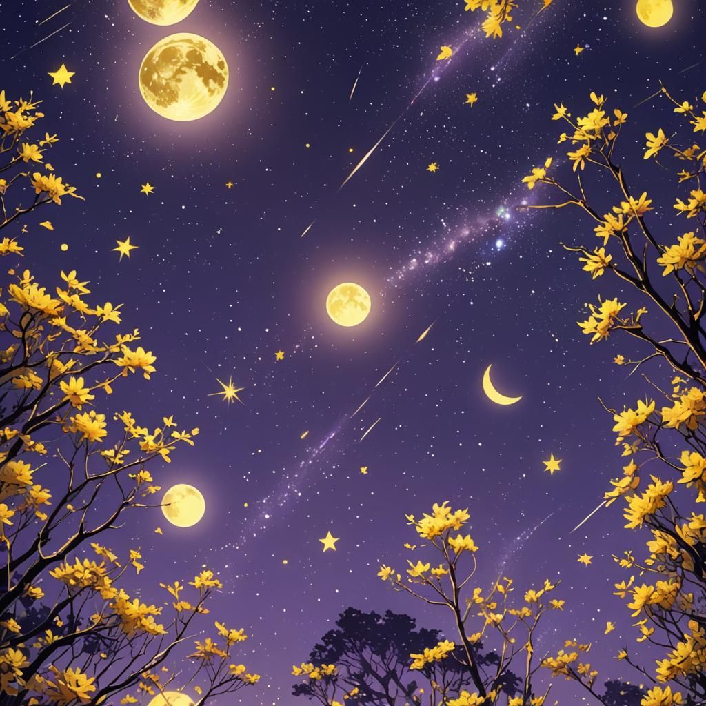Anime-Style Twinkling Stars, Moon, and Milky Way