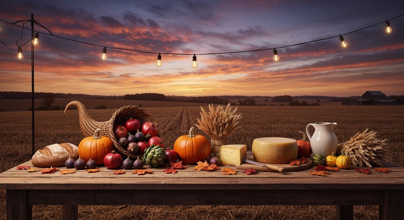 Bountiful Autumn Harvest Table at Twilight