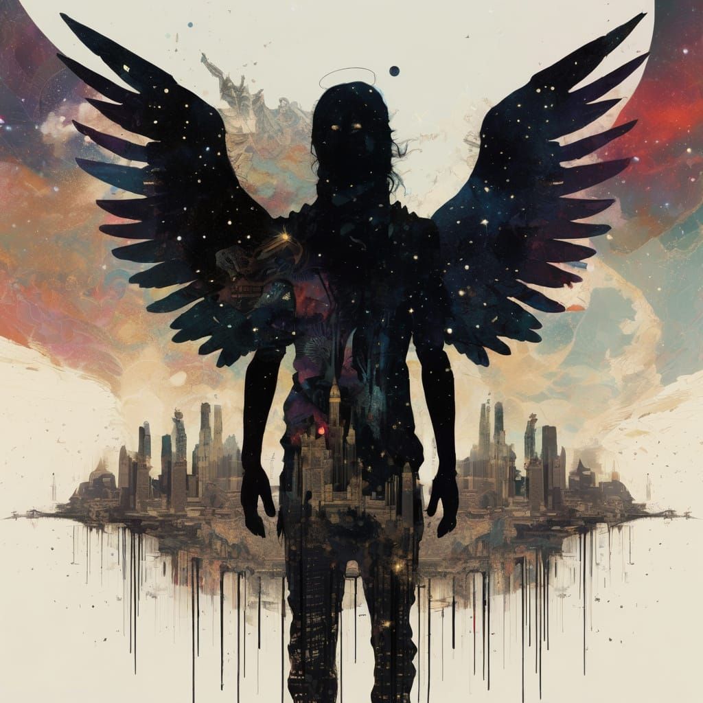 Winged Angel of Death Amidst Celestial Galaxy