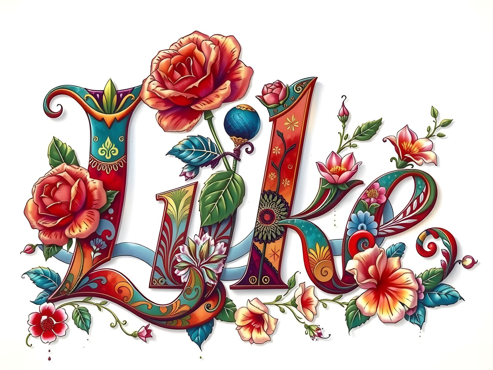 Ornate Floral Cursive Word Like in Gold