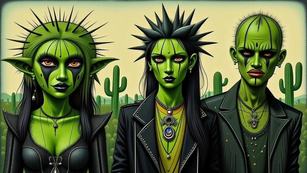 Gothic Punk Cactus People <lora:CACTUS PEOPLE:1.0> & <lora:GothipunkVampsFLUX:1.0>
