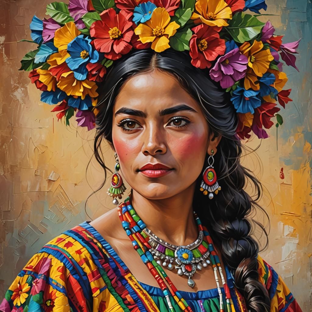 Colorful Impasto Portrait of a Mexican Woman