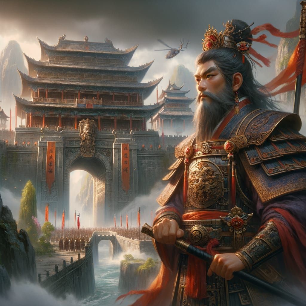 Chinese General at Stronghold Gate in Fantasy Concept Art St...