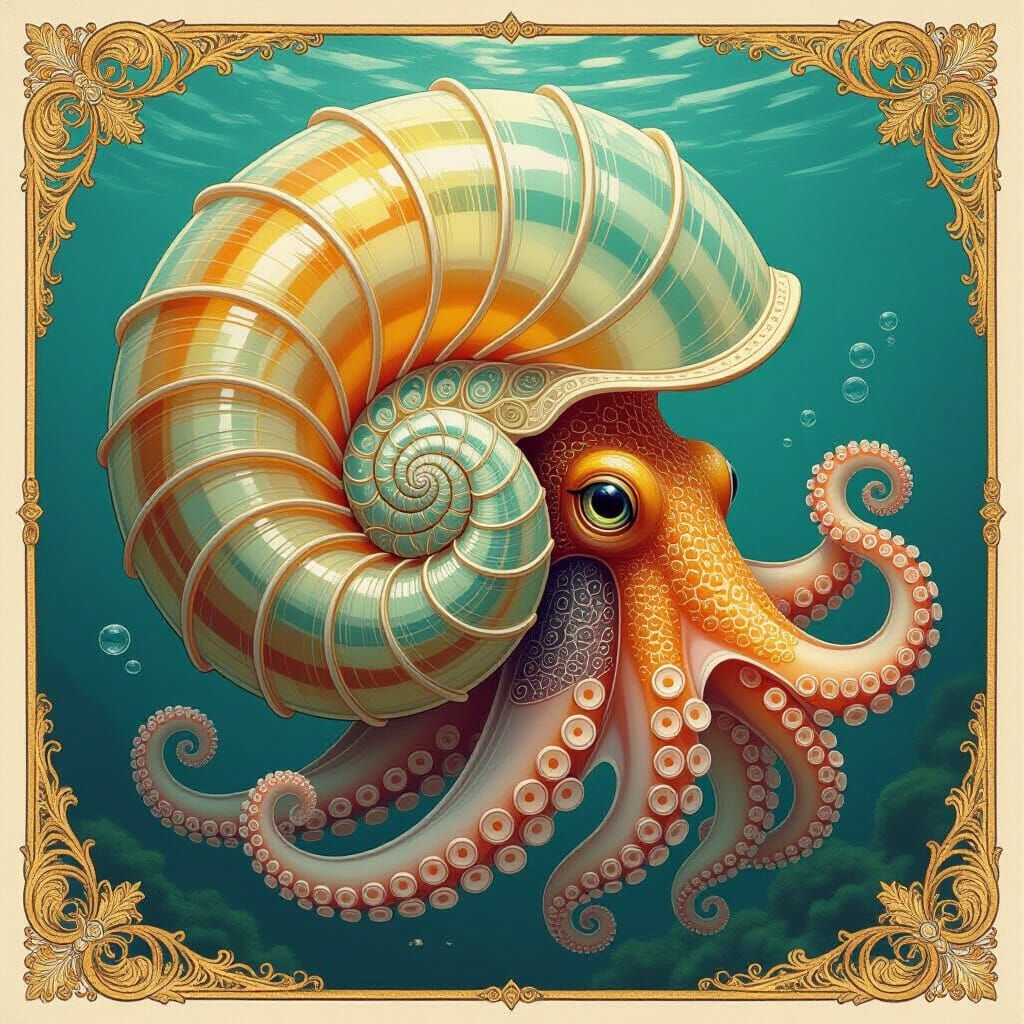 Detailed Nautilus Anatomy in Ernst Haeckel Style