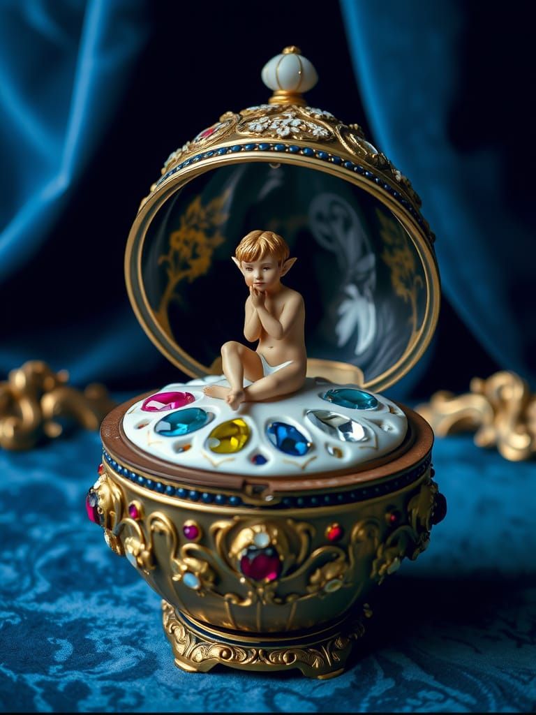 Fabergé Egg Reveals Golden Elf in Renaissance Style