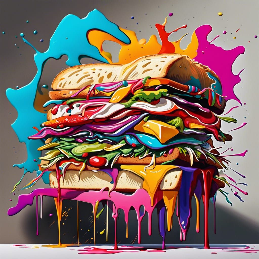 Colorful Sandwich as Graffiti Splash Art