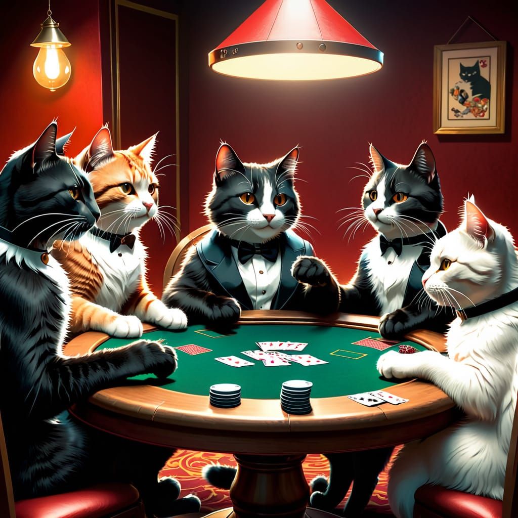 Cats Playing Poker in Comic Book Style
