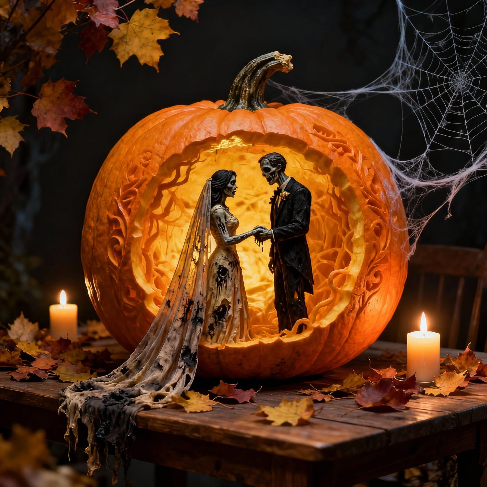 Zombie Wedding Inside Carved Halloween Pumpkin