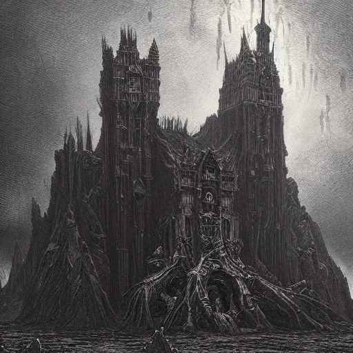 Gothic Castle Under Siege by Cthulhu, in Horror Style