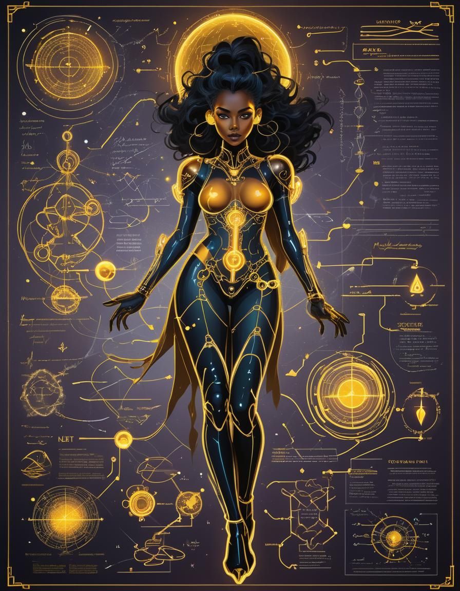 Futuristic Space Vixen in Mystical Neon Flowchart