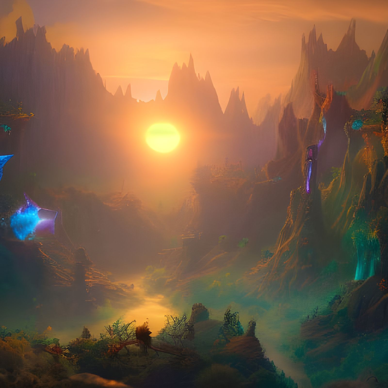 Sunset Elves in a Detailed Matte Painting