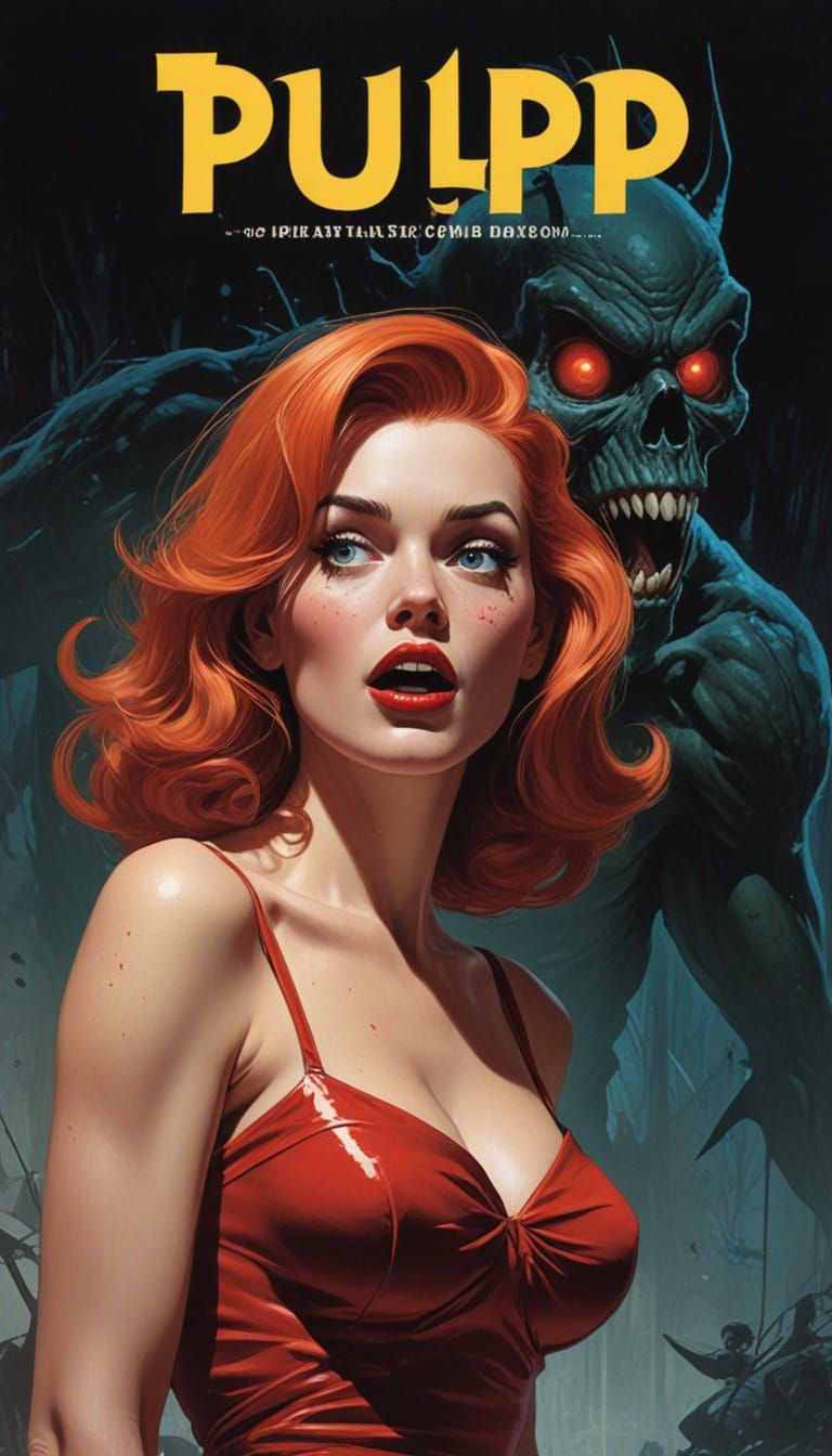 50s Horror Comic Damsel in Distress in Vintage Poster Style