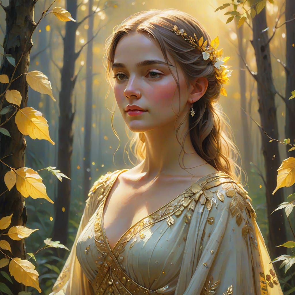 Lady of Light in Forest Sanctuary Oil Painting