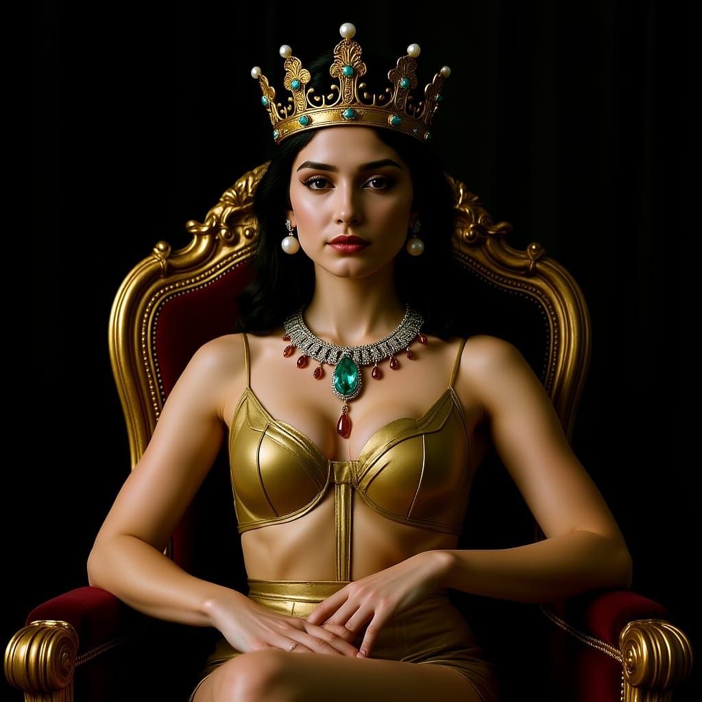 Regal Woman on Gilded Throne, Fine Art Portrait