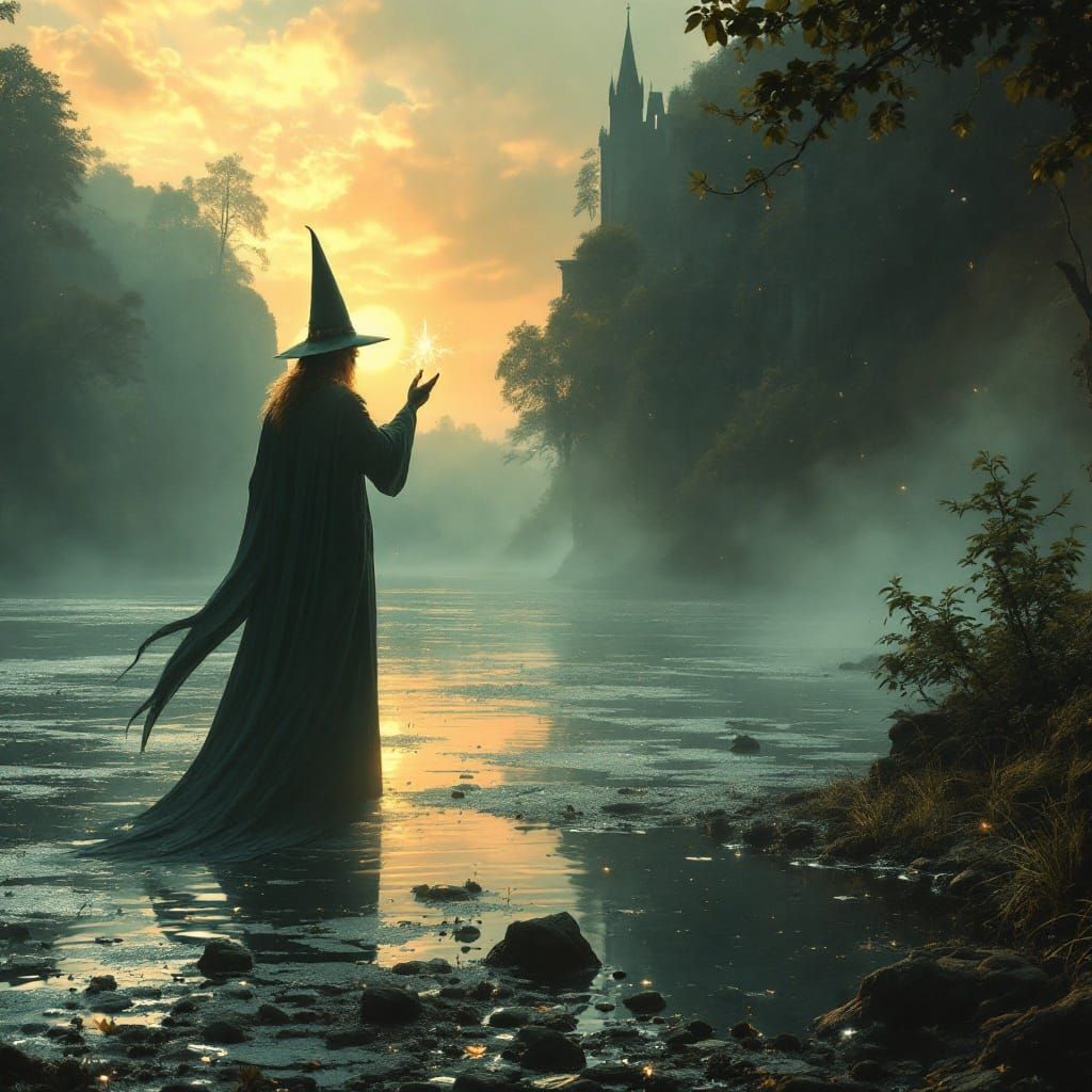 Merlin Casts Enchanted Spell at Brocéliande's Mystical Lake