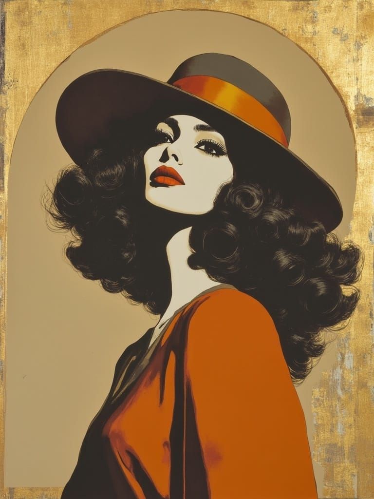 Woman with Curly Hair in Leyendecker Style