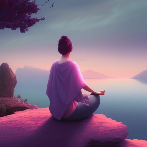 Meditating Figure in a Fantastical Landscape