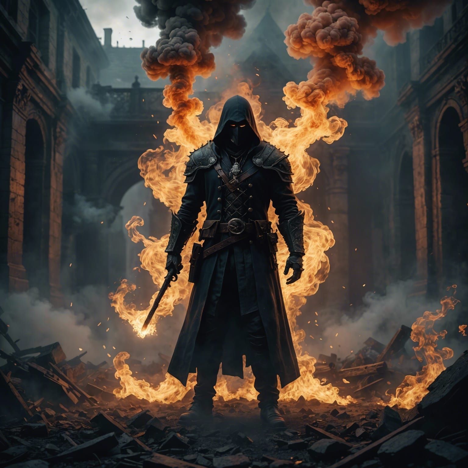 Shadowy Figure Emerges from Smoke: Fantasy Concept Art