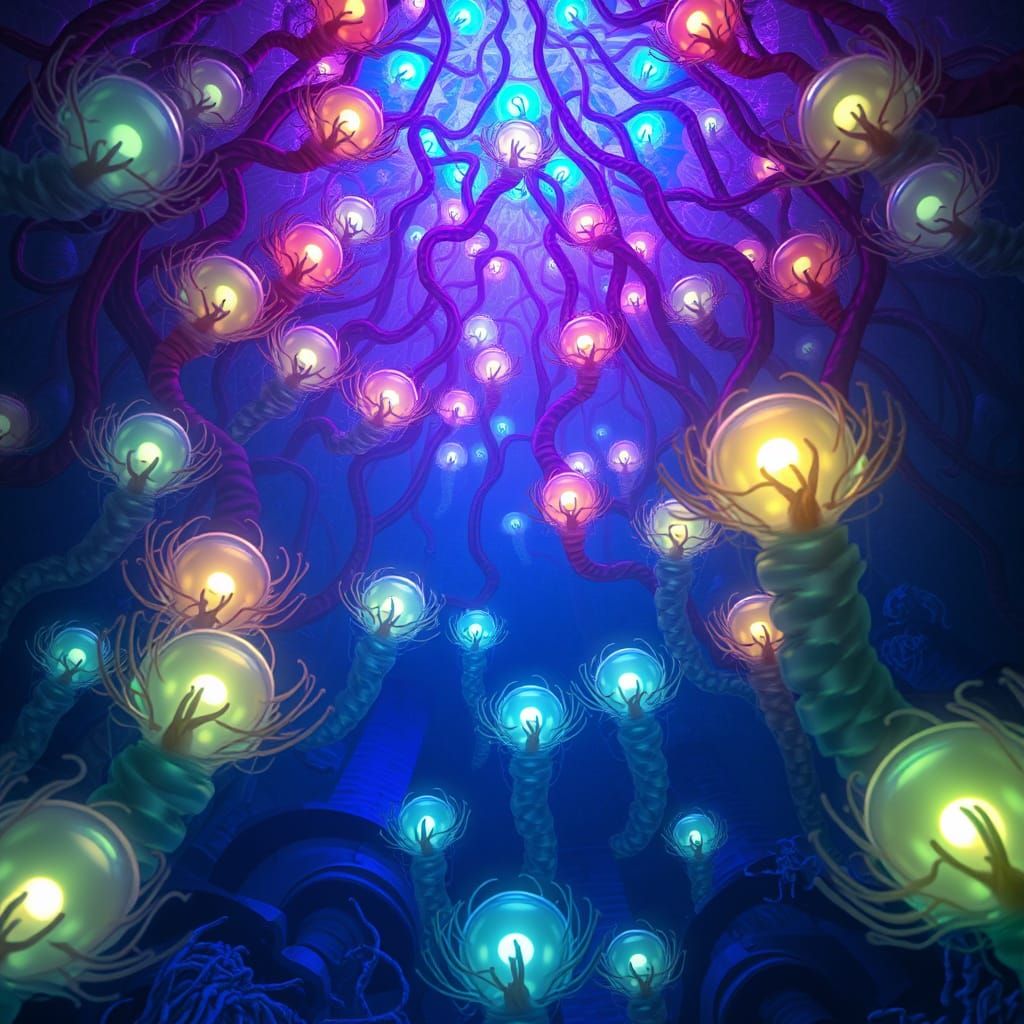 Bioluminescent Hive-Mind Unveils Ancient Neural Network