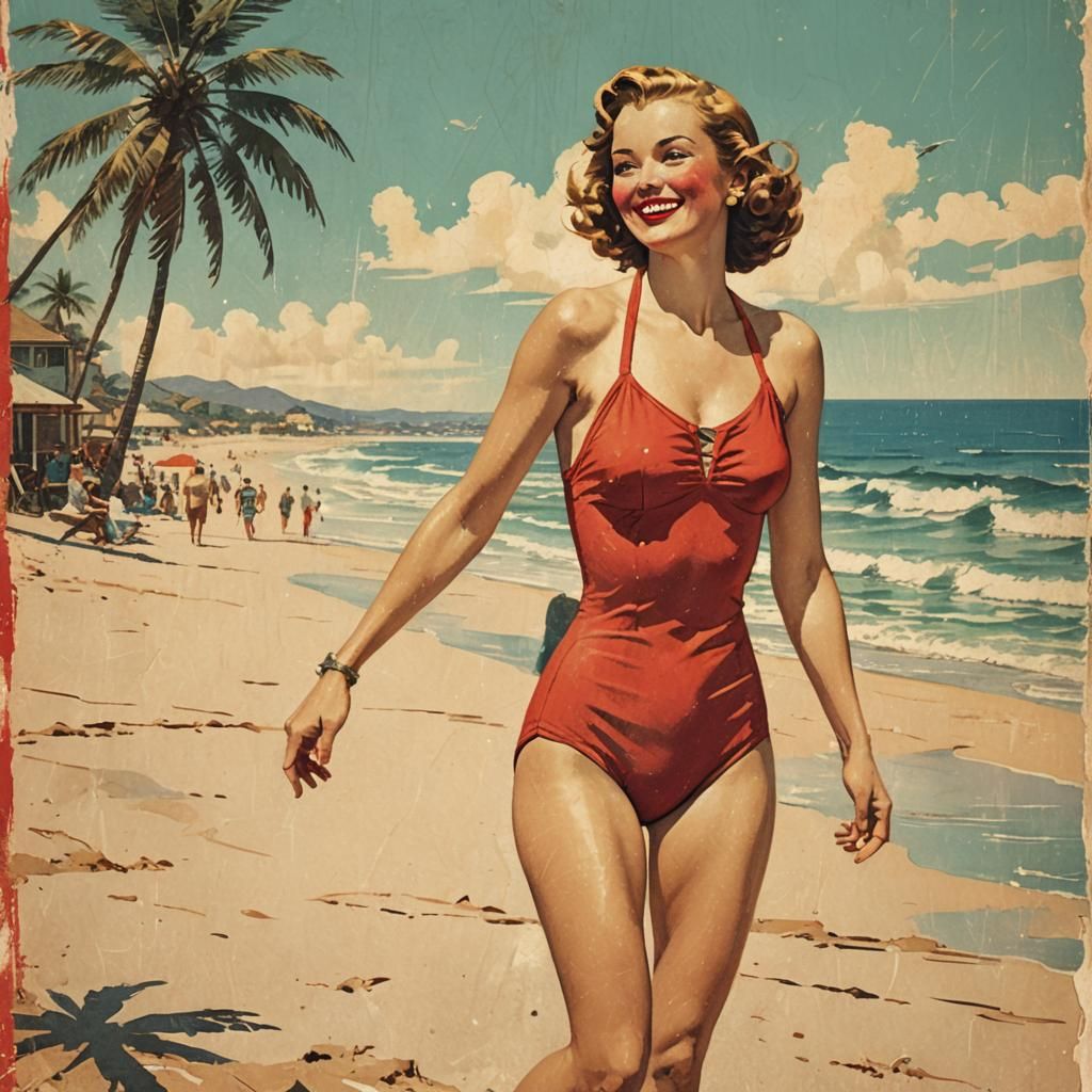 Vintage Travel Poster of Woman on Sunny Beach
