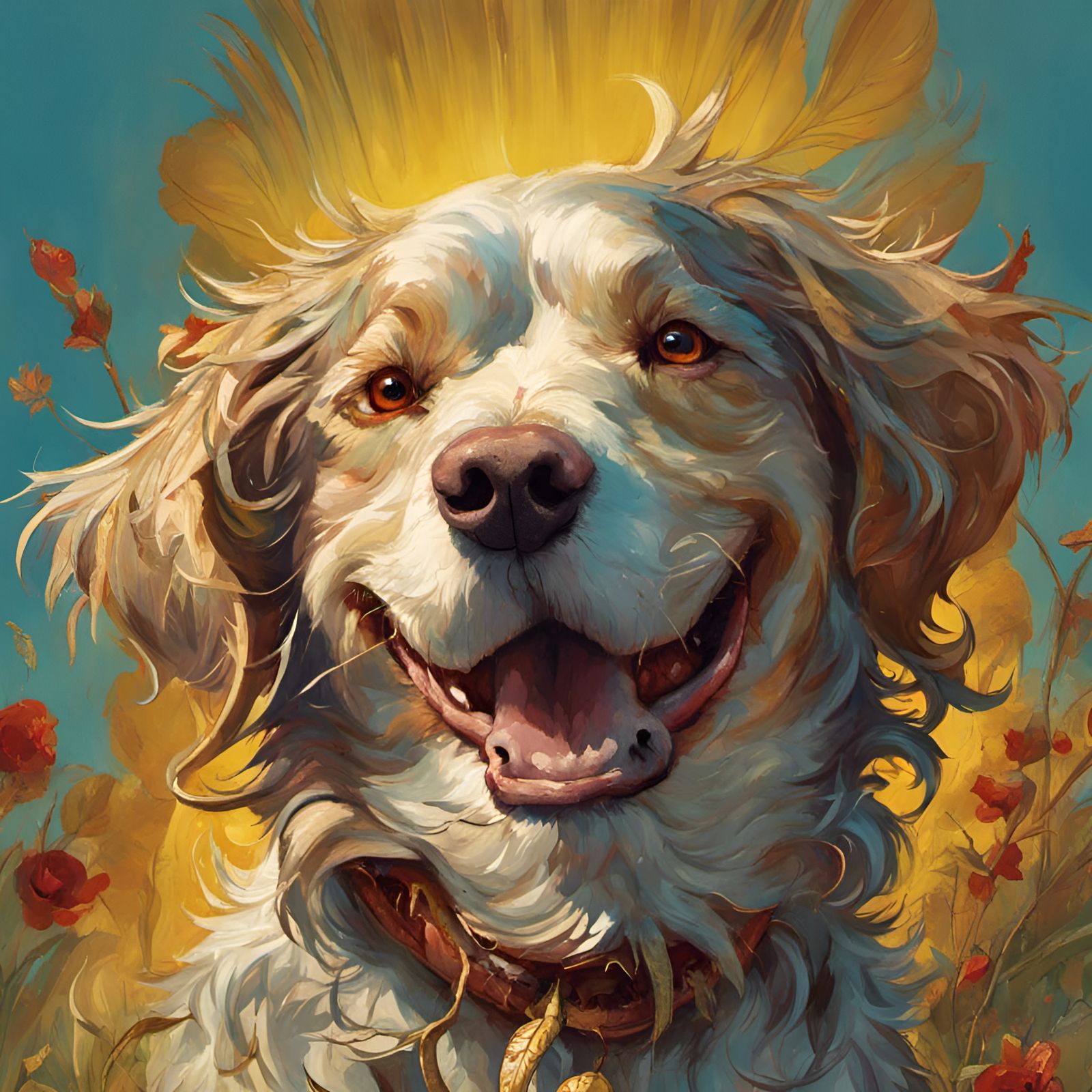 Happy Ugly Dog Portrait in Detailed Concept Art
