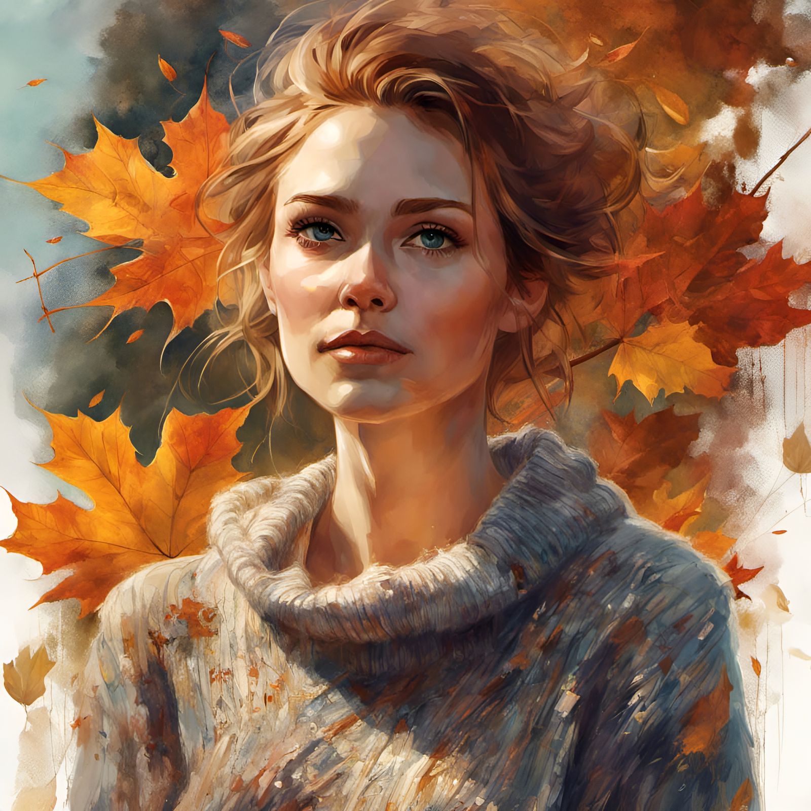 Stunning Woman in Sweater: Digital Portrait