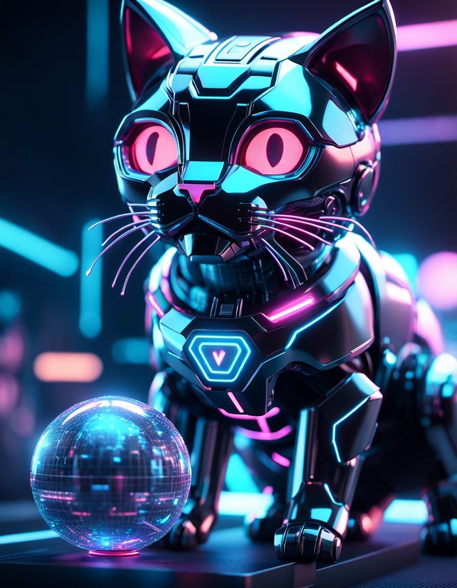 Cyborg Creates Hologram Toy Cat in Sci-Fi Style