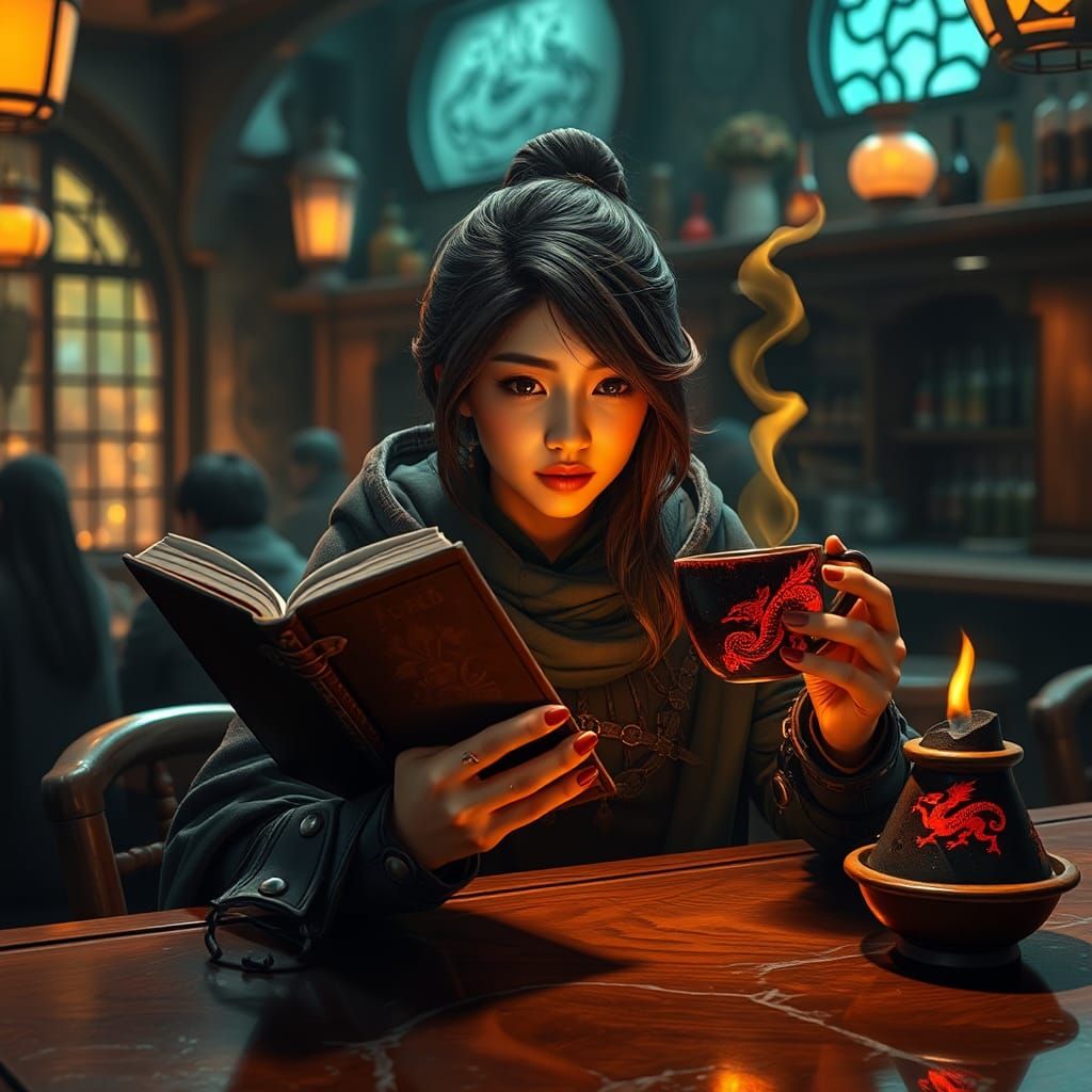 Fantasy Cafe Scene Inspired by Final Fantasy