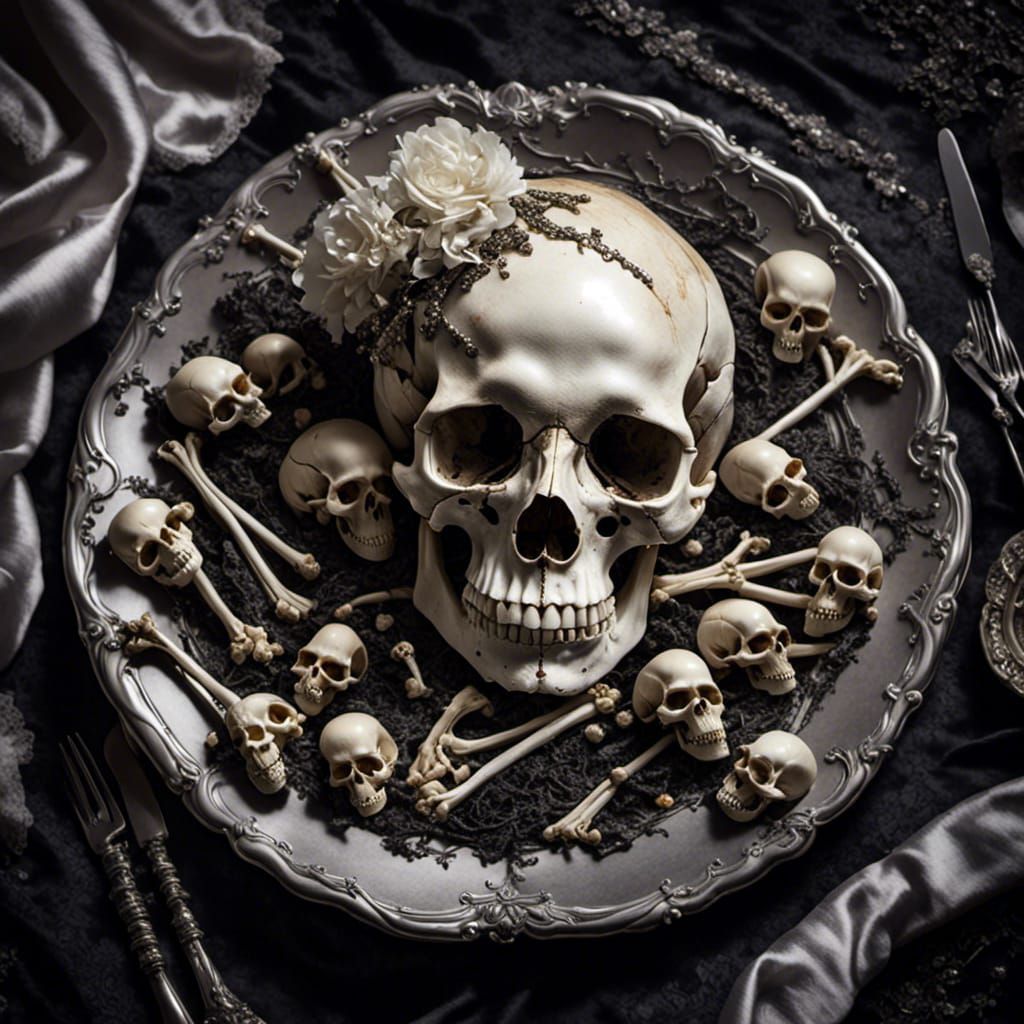 Gothic Pile of Bones on Silver Plate
